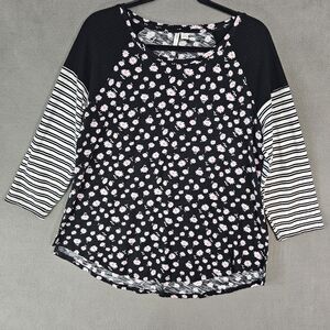 Cato Womens L Y2K Pattern Block Shirt Mall Goth Black Daisy Striped Long Sleeve